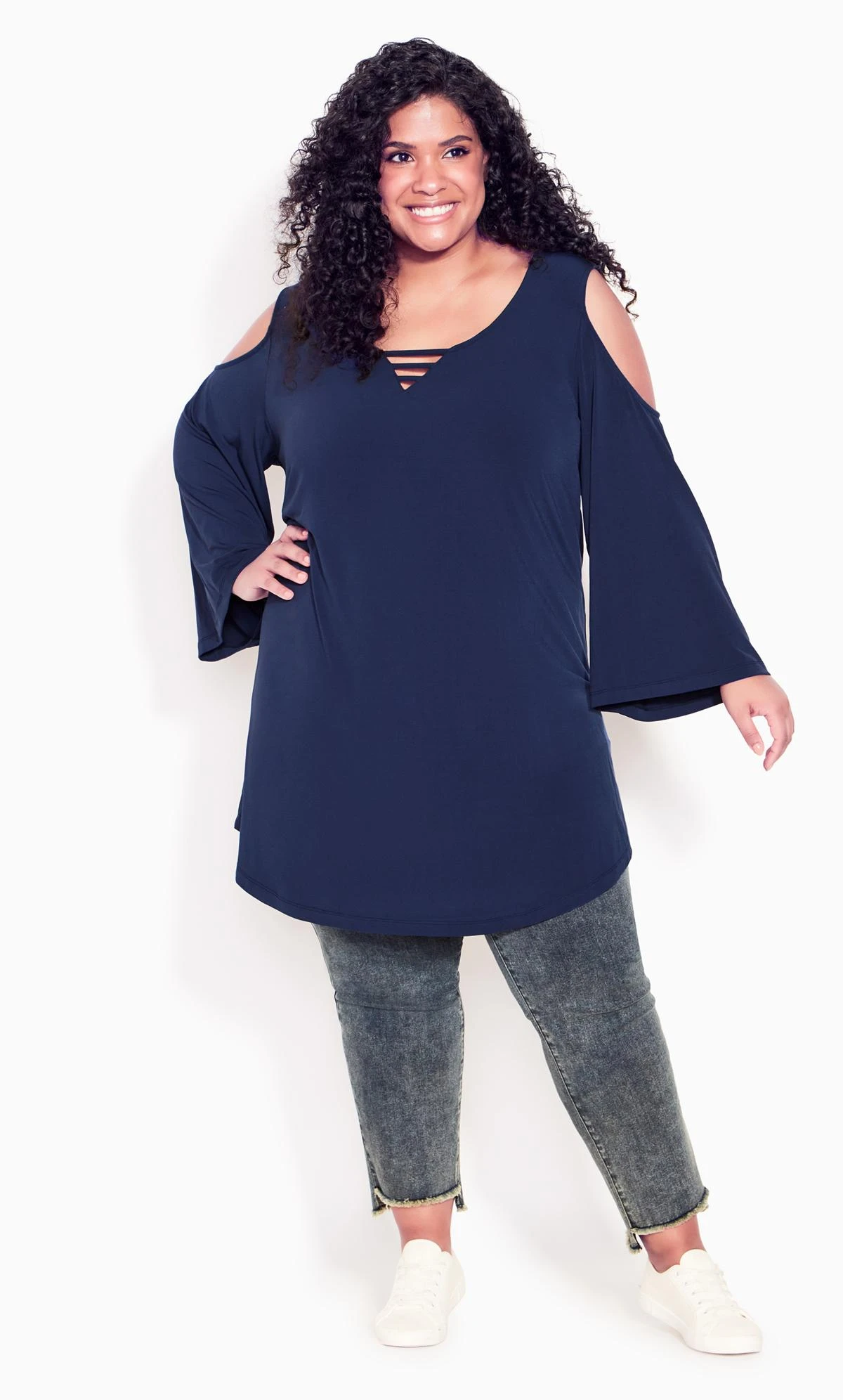 Avenue Navy Cold Shoulder 3 Bar Top