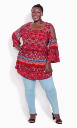 Avenue Red Paisley Cold Shoulder Top
