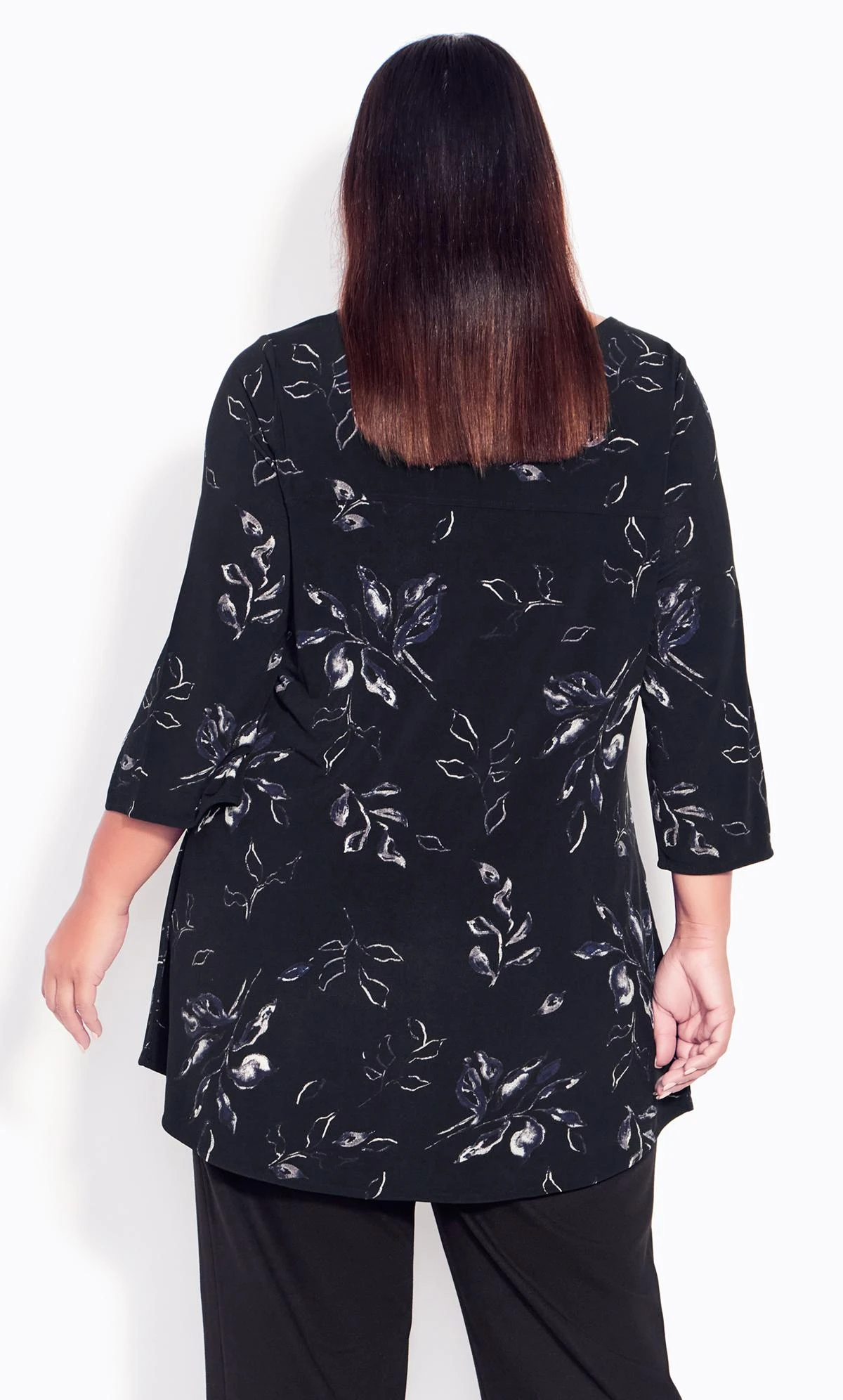 Avenue Black & Grey Floral Zip Front Split Sleeve Top - Image 3