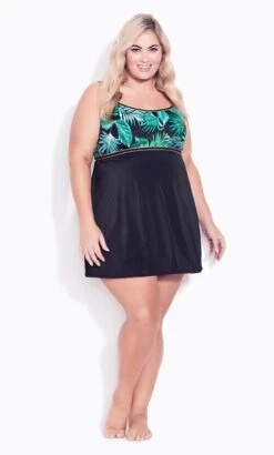Avenue Black & Green Palm Print Swimdress