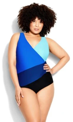 Avenue Blue Colourblock Swimsuit