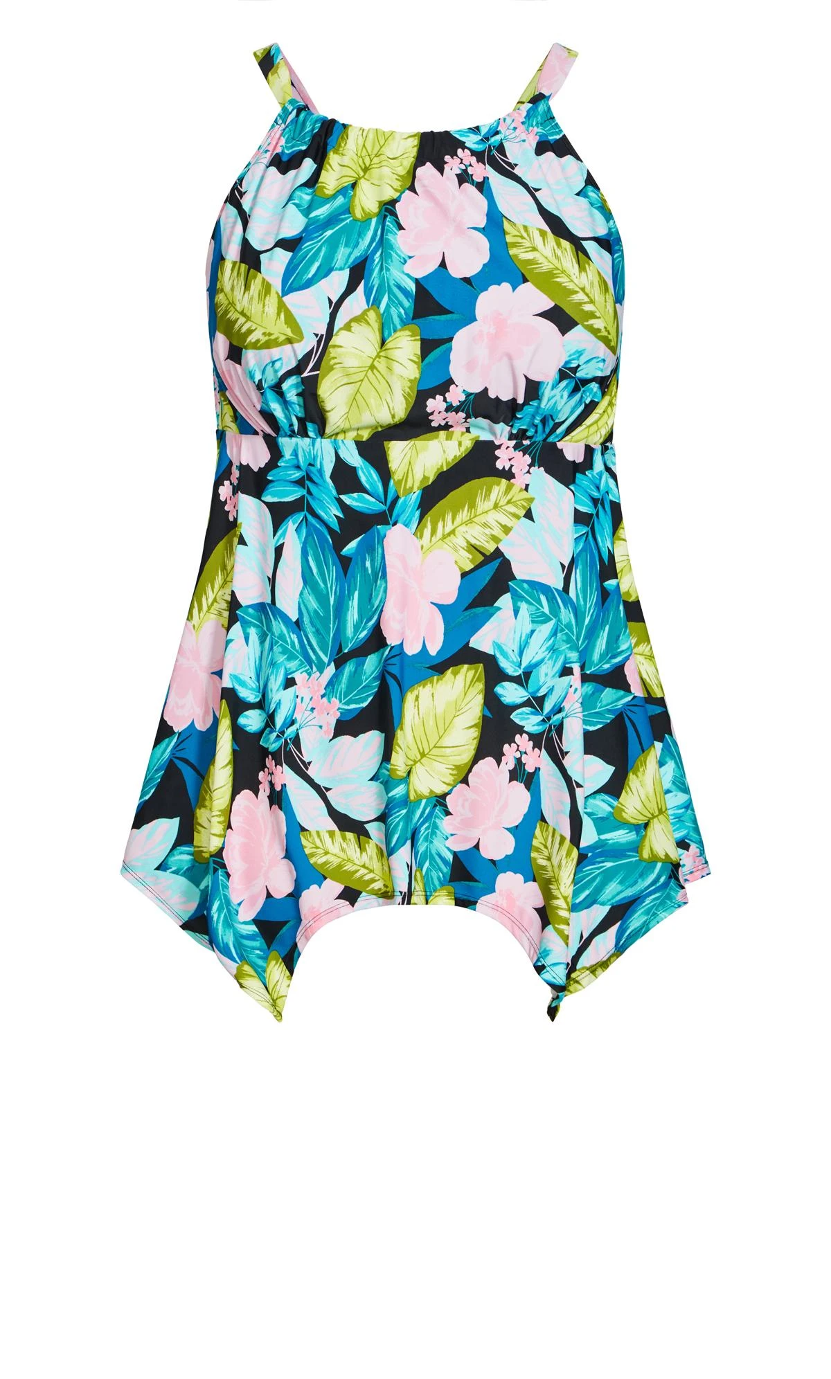Avenue Black Tropical Print Halterneck Tankini Top - Image 5