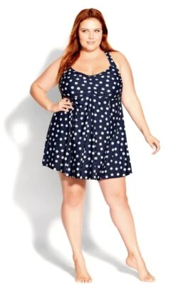 Evans Navy Halter Back Print Swim Dress