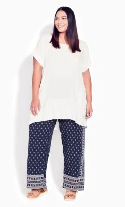 Avenue Navy Blue Aztec Print Wide Leg Trousers