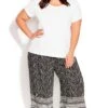 Avenue Black Border Print Wide Leg Cropped Trousers