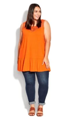 Avenue Orange Sunburst Lace Top