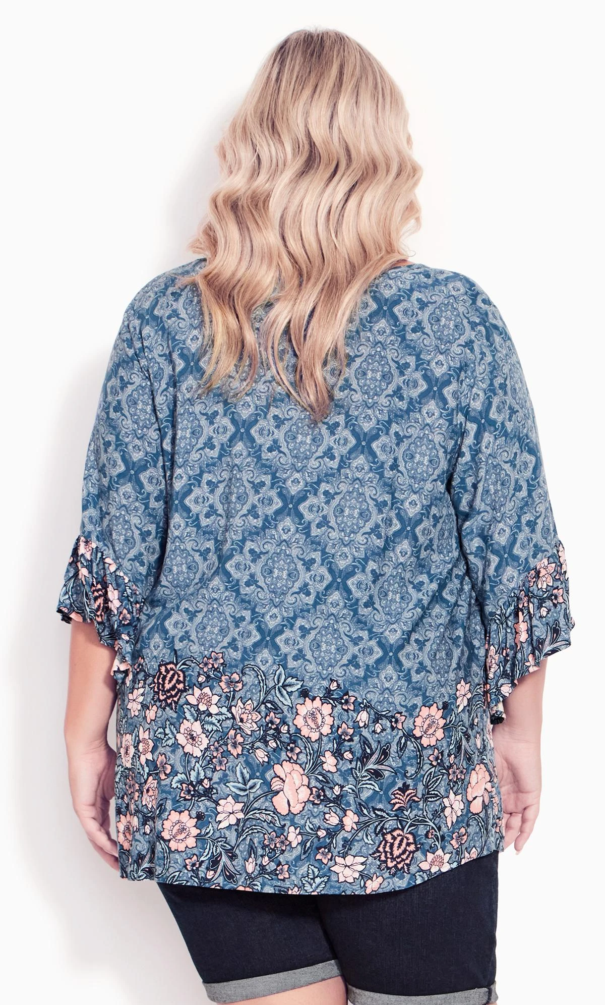 Avenue Blue Paisley Floral Border Print Hanky Hem Top - Image 3