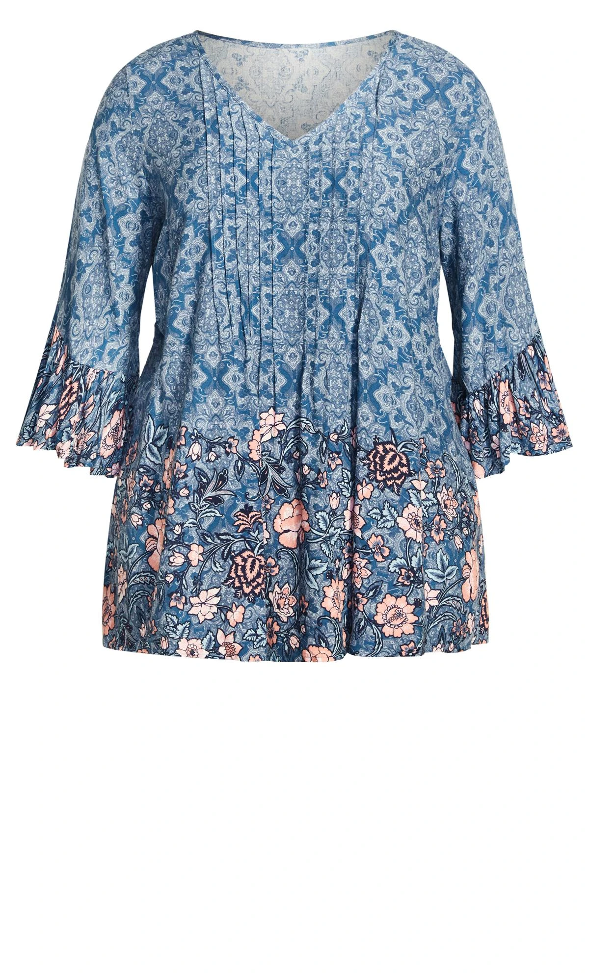 Avenue Blue Paisley Floral Border Print Hanky Hem Top - Image 5