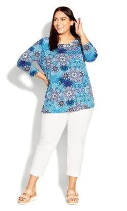 Avenue Blue Paisley Print 3/4 Sleeve T-Shirt