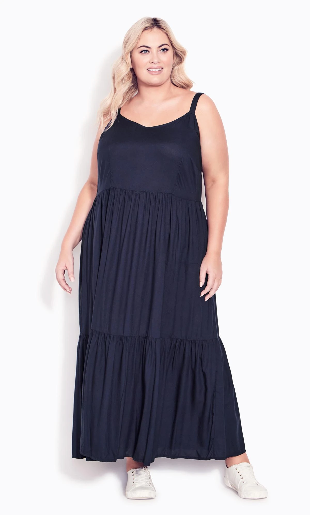Avenue Navy Blue Tiered Smock Dress