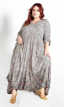 City Chic Loralette Grey Paisley Print Border Maxi Dress