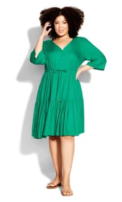 City Chic Loralette Apple Green Sleeved Smock Dress