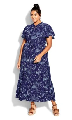 City Chic Loralette Blue Happy Tier Print Dress