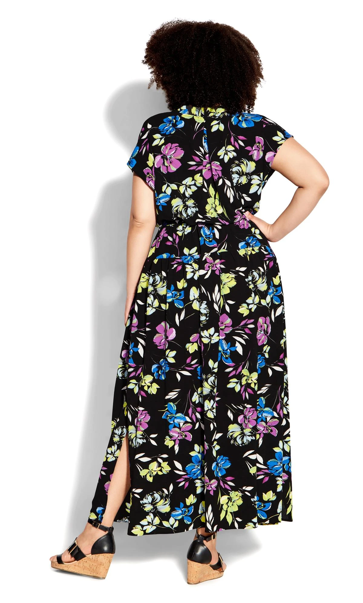 City Chic Black & Bright Floral Wrap Maxi Dress - Image 2
