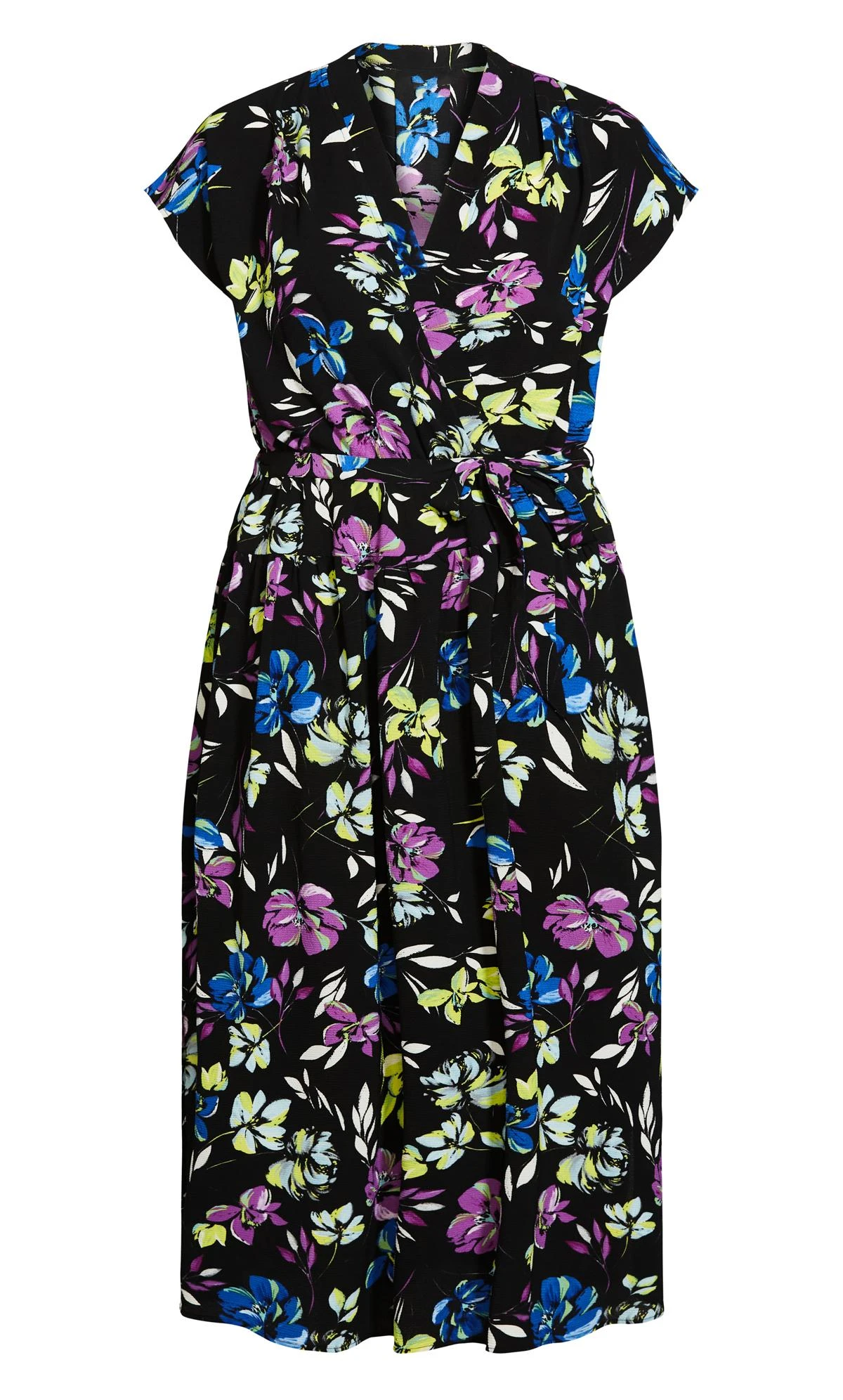 City Chic Black & Bright Floral Wrap Maxi Dress - Image 3