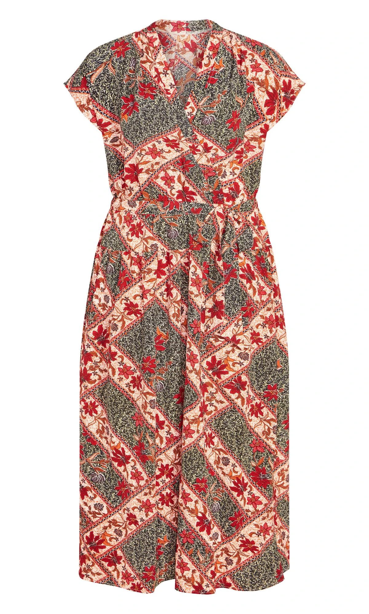 City Chic Orange Floral & Green Patchwork Print Maxi Dress - Image 3