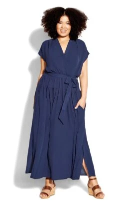 City Chic Loralette Navy Blue Wrap Maxi Dress