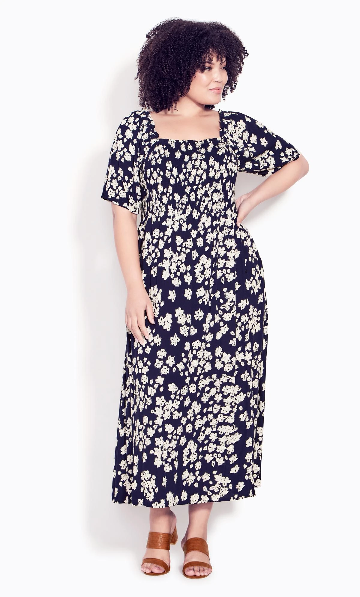 Evans Navy Shirred Maxi Dress
