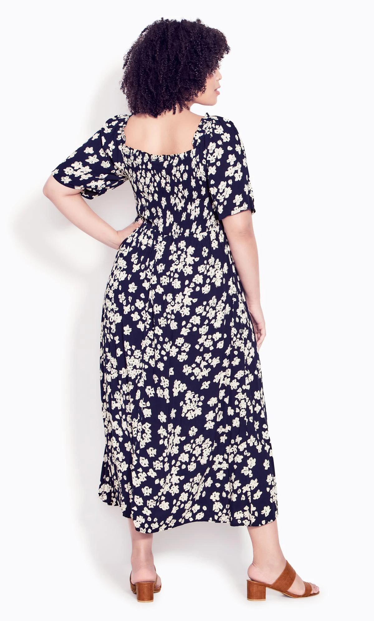 Evans Navy Shirred Maxi Dress - Image 2