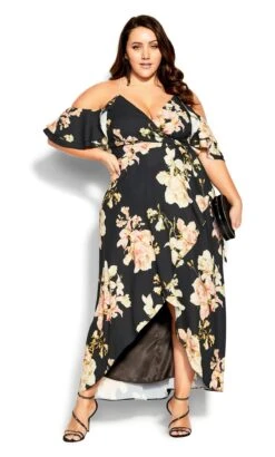 City Chic Black Floral Flourish Maxi Dress