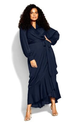 City Chic Navy Ruffle Wrap Maxi Dress