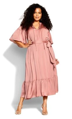 City Chic Pink Satin Smock Maxi Dress