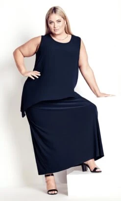 Avenue Navy Blue Layered Overlay Maxi Dress