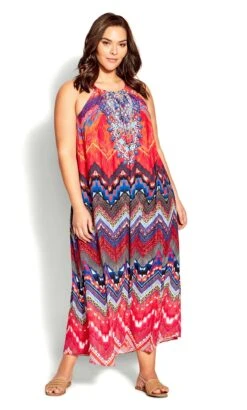 Avenue Red Beauty Halter Neck Maxi Dress