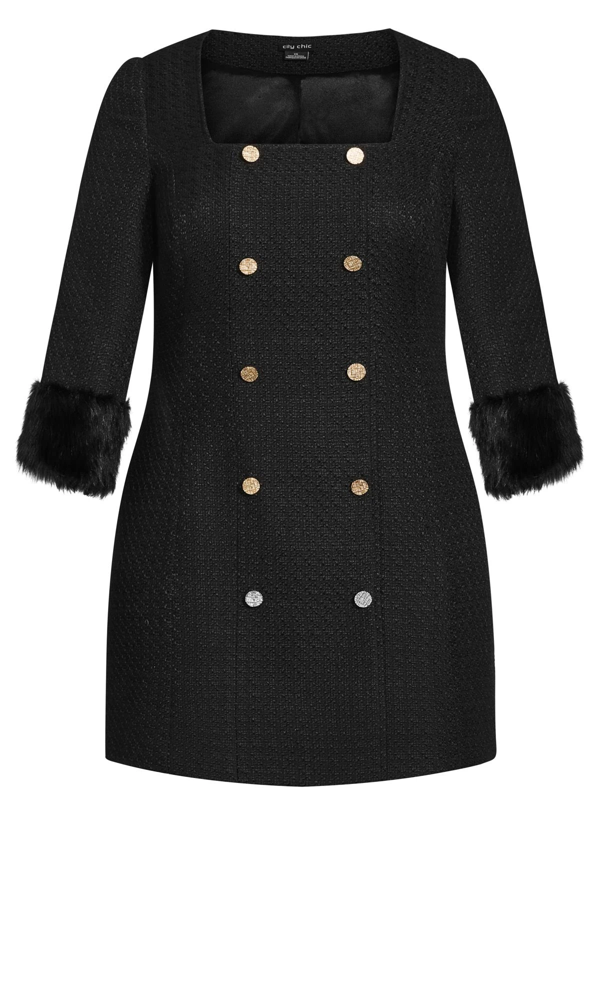 City Chic Black Tweed Mini Dress - Image 4