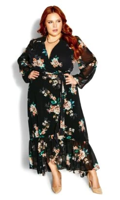 City Chic Black Floral Wrap Maxi Dress