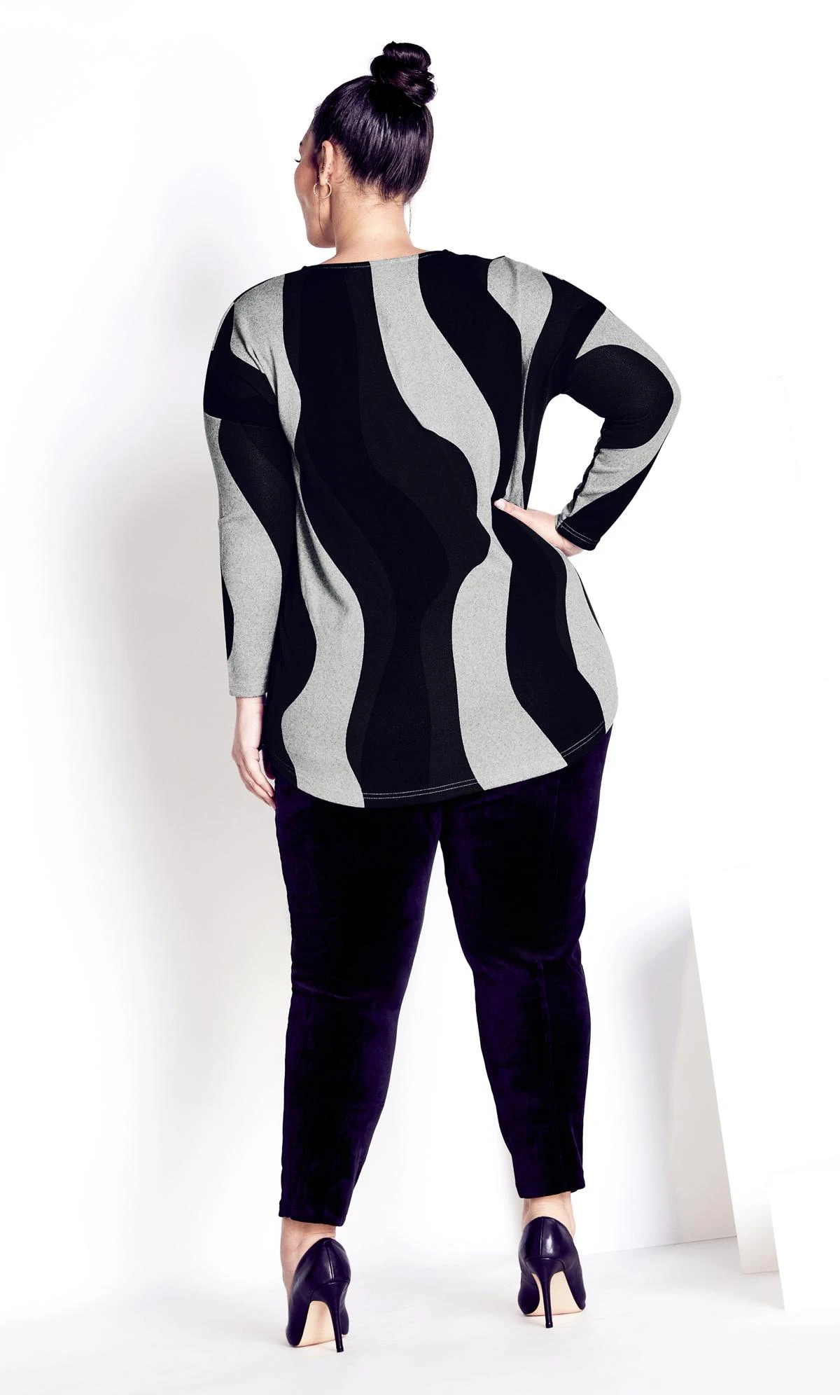 City Chic Zim & Zoe Black Lina Zip Print Top - Image 4