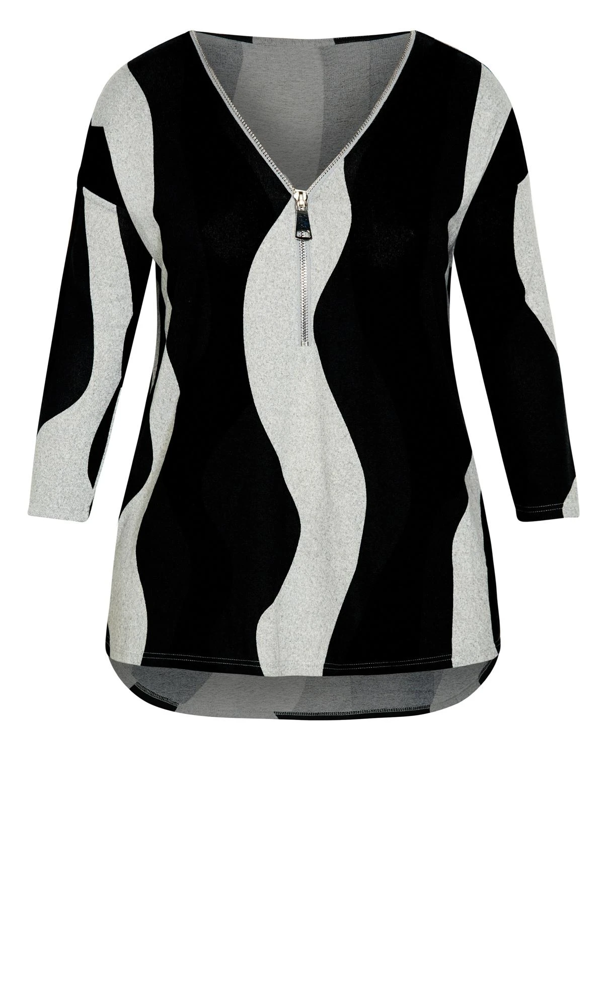 City Chic Zim & Zoe Black Lina Zip Print Top - Image 5