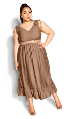 City Chic Mocha V Neck Maxi Dress