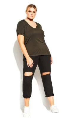 City Chic Khaki V-Neck T-Shirt