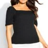 City Chic Black Romantic Elbow Sleeve Top