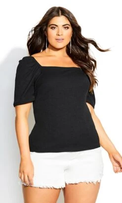 City Chic Black Romantic Elbow Sleeve Top
