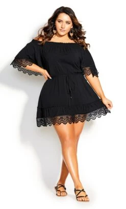 City Chic Black Crochet Detail Dress