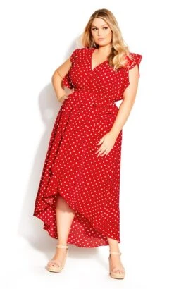 City Chic Red Polka Dot Wrap Midaxi Dress