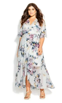 City Chic Blue Floral Print Ruffle Wrap Maxi Dress