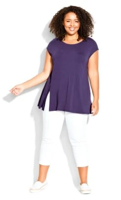 Avenue Purple Split Hem Short Sleeve T-Shirt