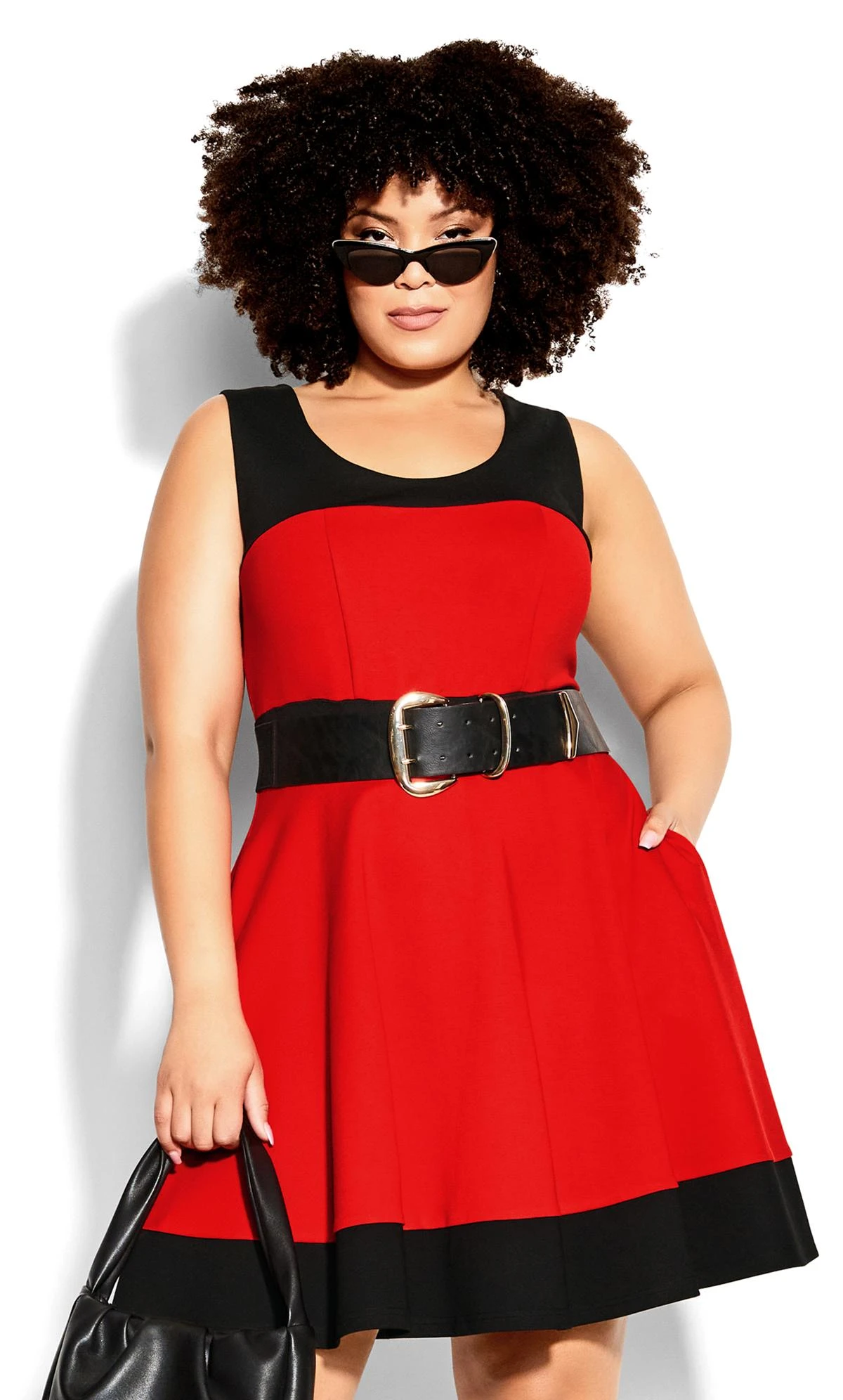 City Chic Red & Black Skater Mini Dress