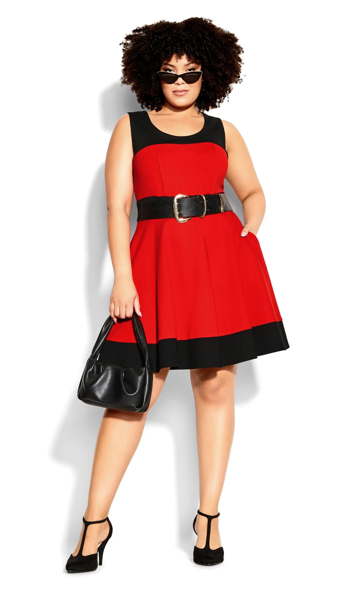 City Chic Red & Black Skater Mini Dress - Image 2