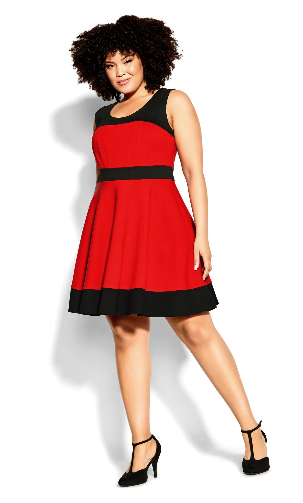 City Chic Red & Black Skater Mini Dress - Image 3