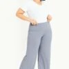 Evans Blue Ribbed Wide Leg Trouser