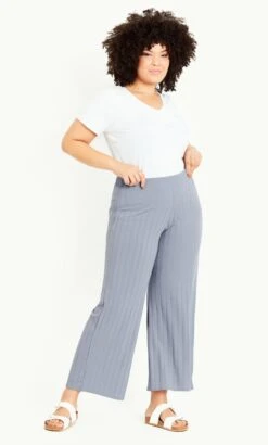 Evans Blue Ribbed Wide Leg Trouser