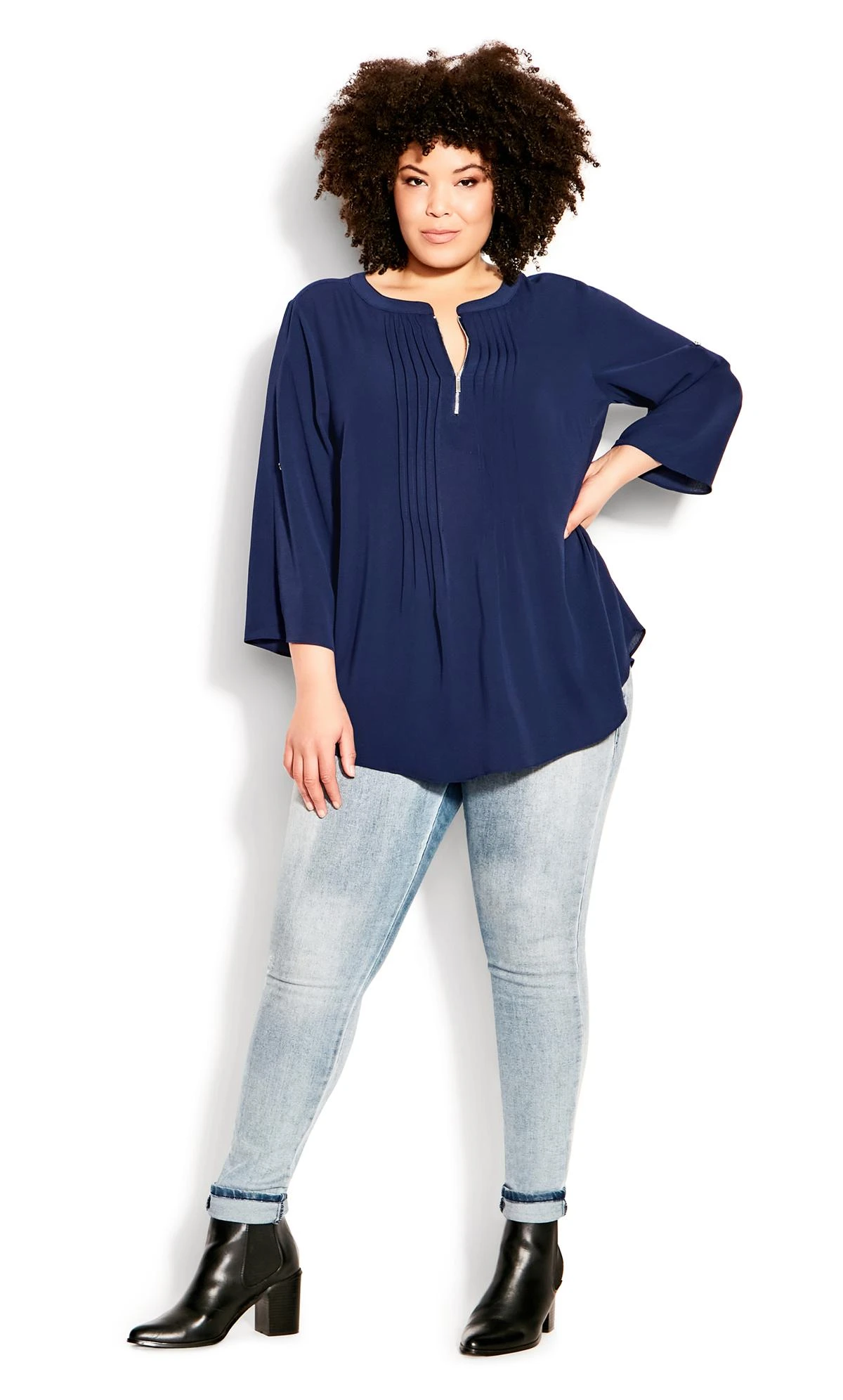 Evans Navy Elios Zip Plain Top