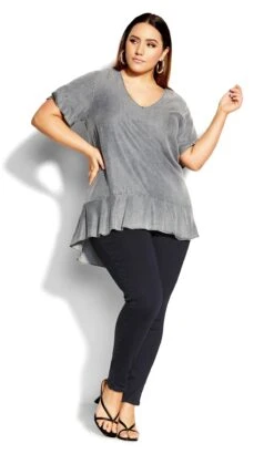 City Chic Grey Smock Frill Top