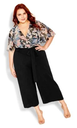 City Chic Black Tie Front Wide Leg Trousers