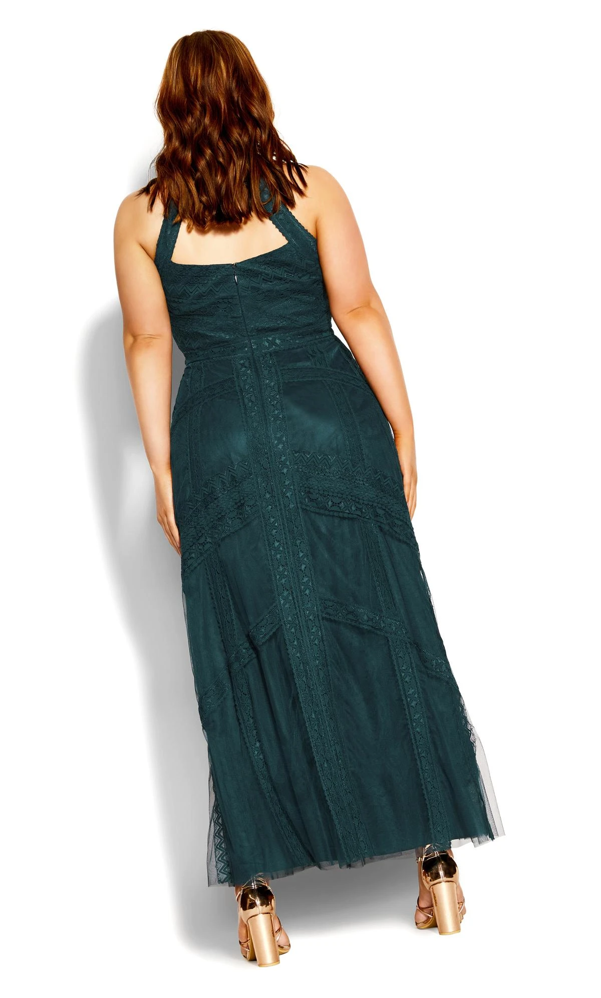 City Chic Emerald Green Lace Detail Maxi Dress - Image 3