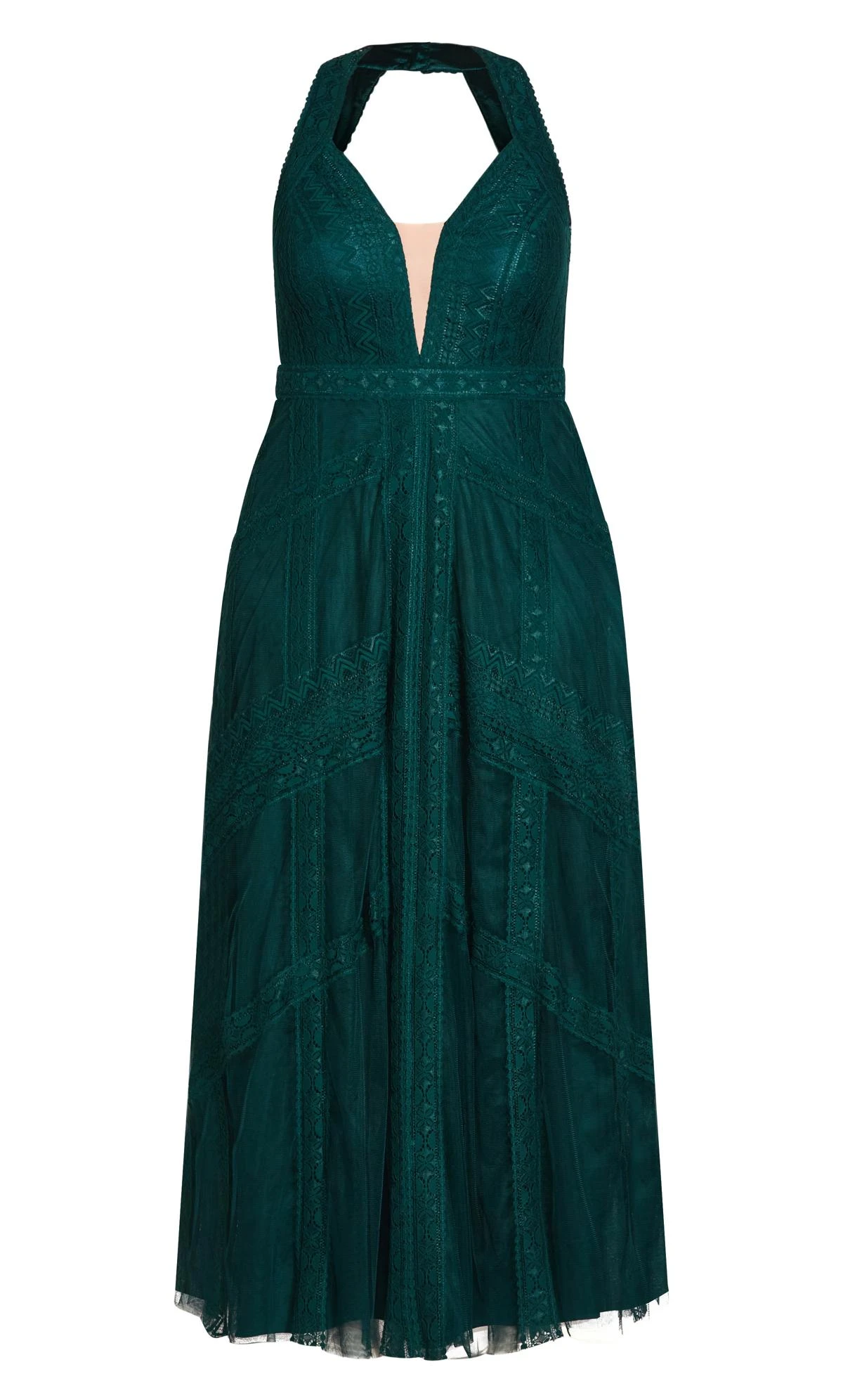 City Chic Emerald Green Lace Detail Maxi Dress - Image 4